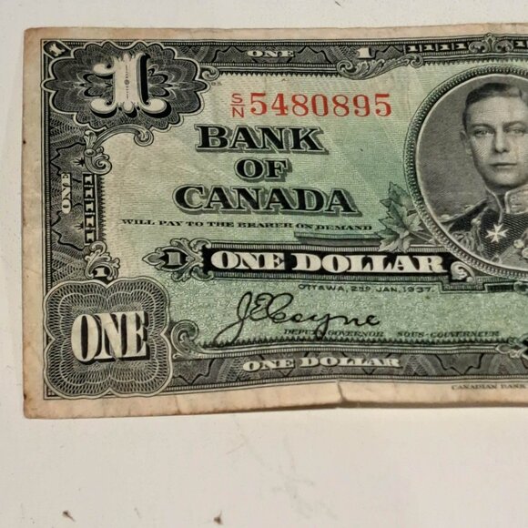 1 dollar bank of Canada bill / note 1937 - Picture 7 of 9